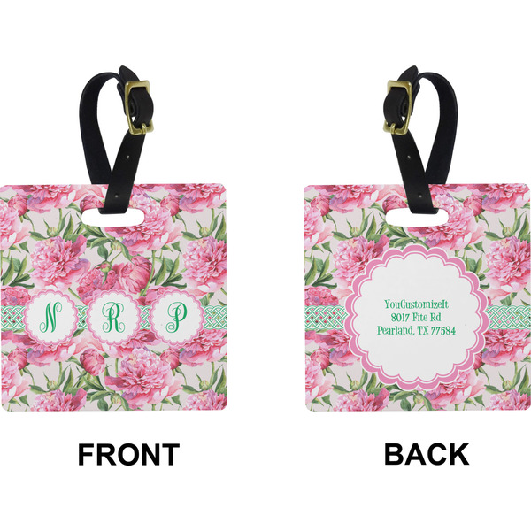 Watercolor Peonies Square Luggage Tag (Front + Back)