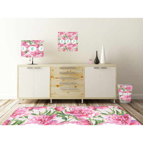 Watercolor Peonies Square Wall Decal Wooden Desk