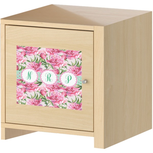 Watercolor Peonies Square Wall Decal on Wooden Cabinet