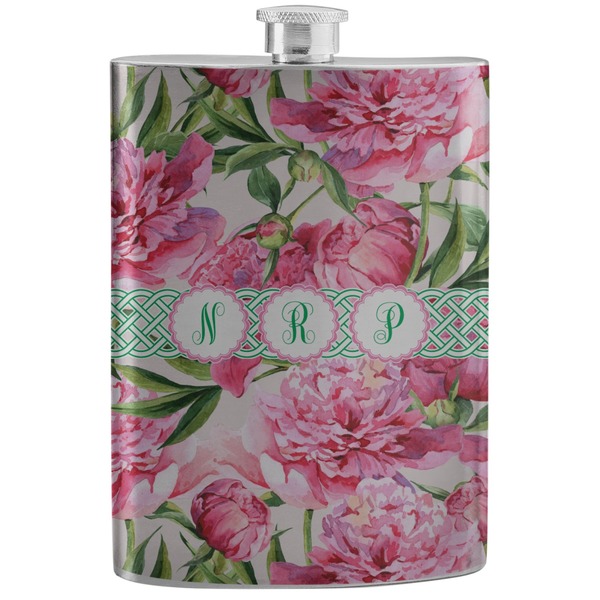 Custom Watercolor Peonies Stainless Steel Flask (Personalized)