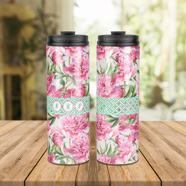 Watercolor Peonies Stainless Steel Tumbler - Lifestyle