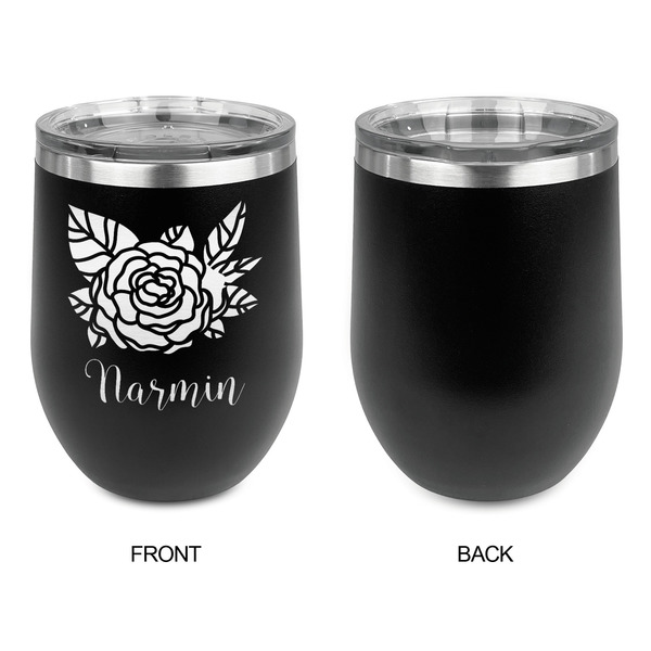 Watercolor Peonies Stainless Wine Tumblers - Black - Single Sided - Approval