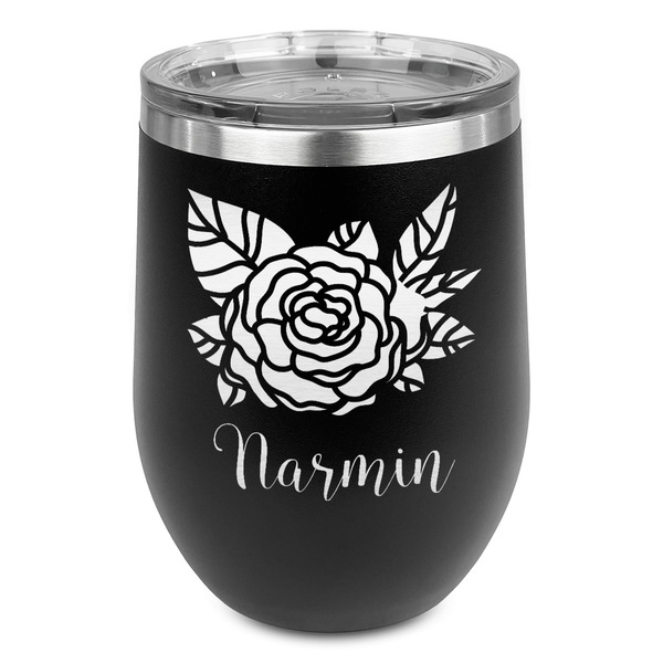 Custom Watercolor Peonies Stemless Stainless Steel Wine Tumbler (Personalized)