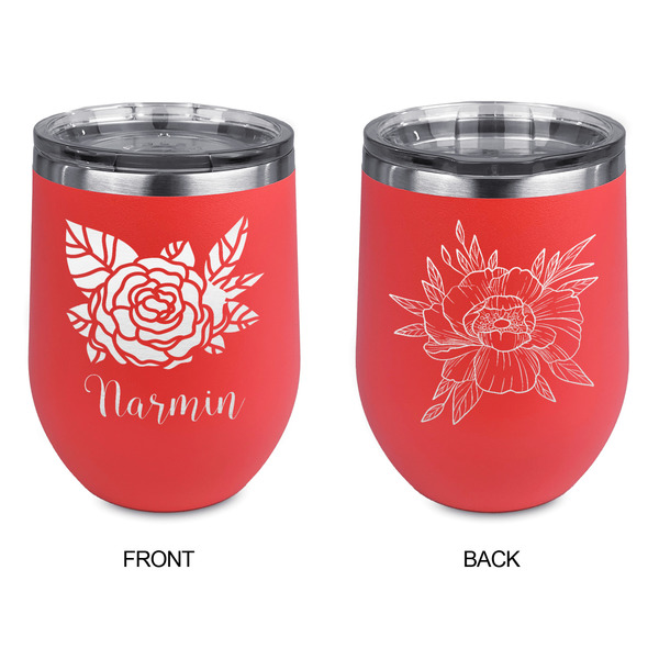 Watercolor Peonies Stainless Wine Tumblers - Coral - Double Sided - Approval
