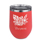 Watercolor Peonies Stemless Stainless Steel Wine Tumbler - Coral - Double Sided (Personalized)