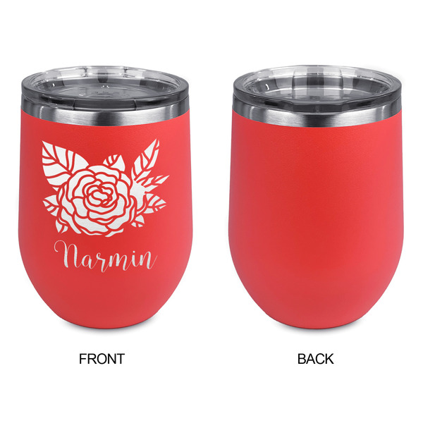 Watercolor Peonies Stainless Wine Tumblers - Coral - Single Sided - Approval