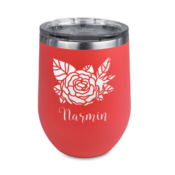 Watercolor Peonies Stemless Stainless Steel Wine Tumbler - Coral - Single Sided (Personalized)