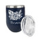 Watercolor Peonies Stainless Wine Tumblers - Navy - Single Sided - Alt View
