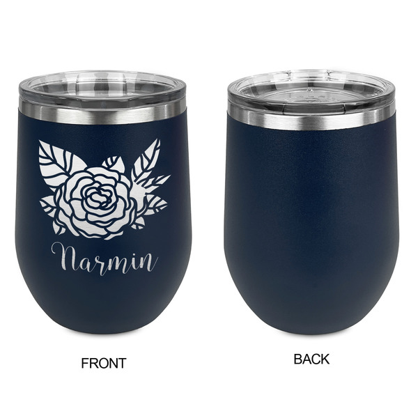 Watercolor Peonies Stainless Wine Tumblers - Navy - Single Sided - Approval