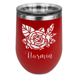 Watercolor Peonies Stemless Stainless Steel Wine Tumbler - Red - Double Sided (Personalized)