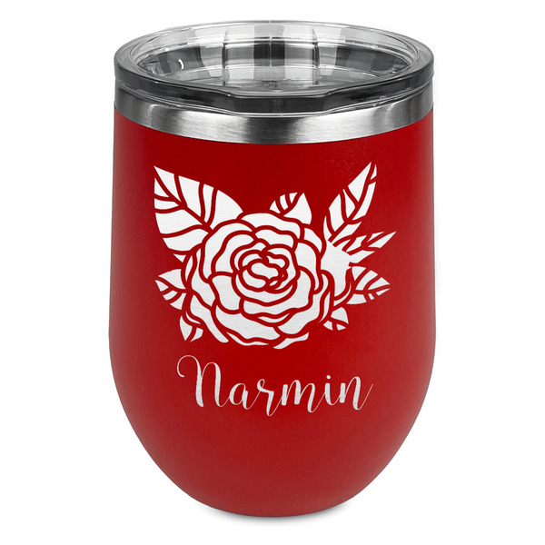 Custom Watercolor Peonies Stemless Stainless Steel Wine Tumbler - Red - Double Sided (Personalized)