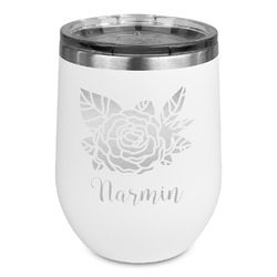 Watercolor Peonies Stemless Stainless Steel Wine Tumbler - White - Double Sided (Personalized)