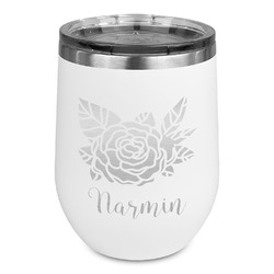 Watercolor Peonies Stemless Stainless Steel Wine Tumbler - White - Single Sided (Personalized)
