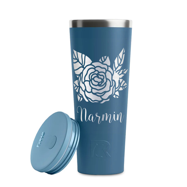 Watercolor Peonies Steel Blue RTIC Everyday Tumbler - 28 oz. - Lid Off