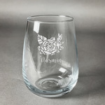 Watercolor Peonies Stemless Wine Glass (Single) (Personalized)
