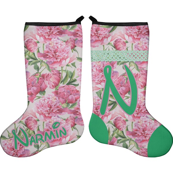 Custom Watercolor Peonies Holiday Stocking - Double-Sided - Neoprene (Personalized)