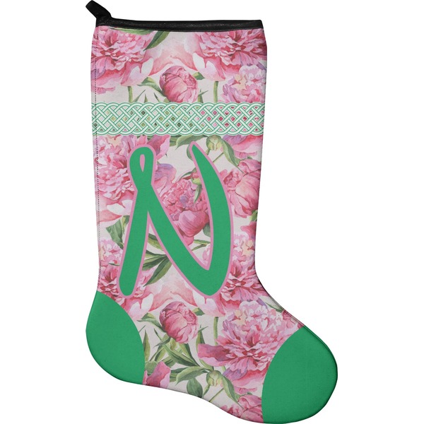 Custom Watercolor Peonies Holiday Stocking - Neoprene (Personalized)