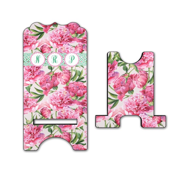 Watercolor Peonies Stylized Phone Stand - Front & Back - Large