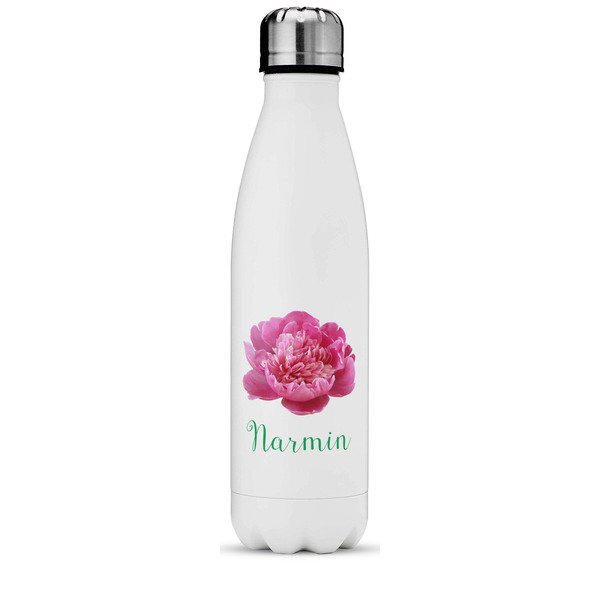 Custom Watercolor Peonies Water Bottle - 17 oz. - Stainless Steel - Full Color Printing (Personalized)