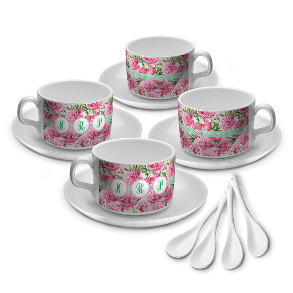 Custom Watercolor Peonies Tea Cup - Set of 4 (Personalized)