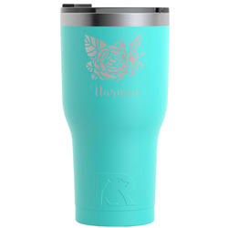 Watercolor Peonies RTIC Tumbler - Teal - Engraved Front (Personalized)