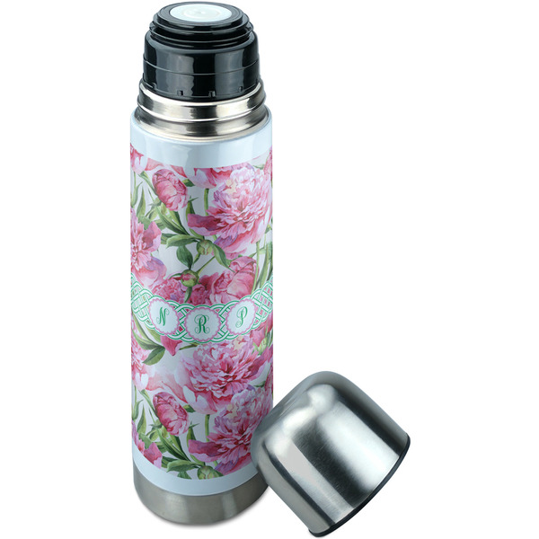 Watercolor Peonies Thermos - Lid Off