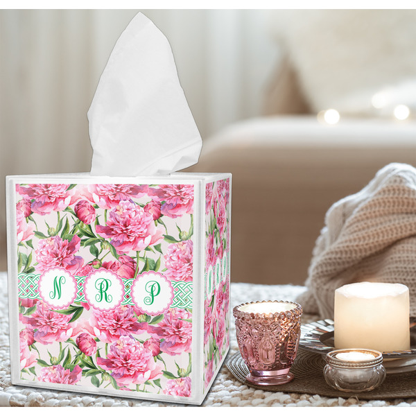 Watercolor Peonies Tissue Box - LIFESTYLE