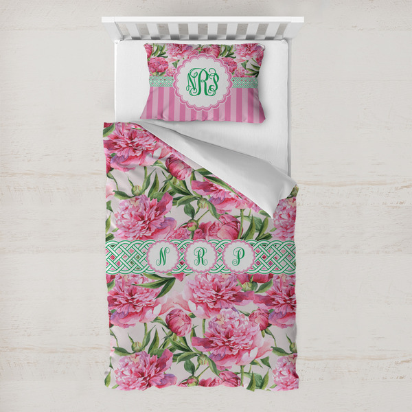 Custom Watercolor Peonies Toddler Bedding w/ Multiple Names