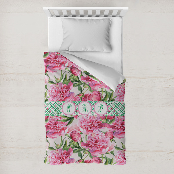 Custom Watercolor Peonies Toddler Duvet Cover w/ Multiple Names