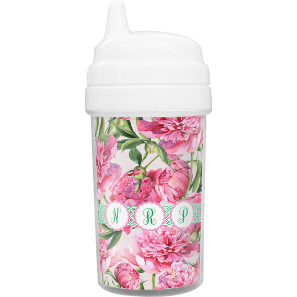 Custom Watercolor Peonies Toddler Sippy Cup (Personalized)