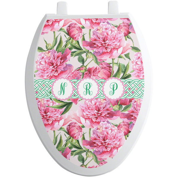 Custom Watercolor Peonies Toilet Seat Decal - Elongated (Personalized)
