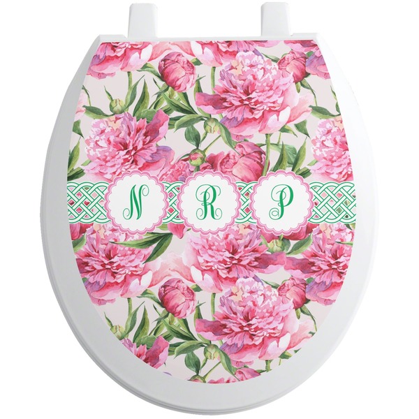 Custom Watercolor Peonies Toilet Seat Decal - Round (Personalized)