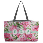 Watercolor Peonies Beach Totes Bag - w/ Black Handles (Personalized)