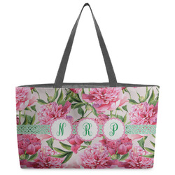 Watercolor Peonies Beach Totes Bag - w/ Black Handles (Personalized)