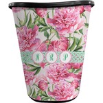 Watercolor Peonies Waste Basket - Double Sided (Black) (Personalized)