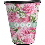 Watercolor Peonies Waste Basket - Single Sided (Black) (Personalized)