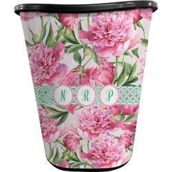 Watercolor Peonies Waste Basket - Single Sided (Black) (Personalized)