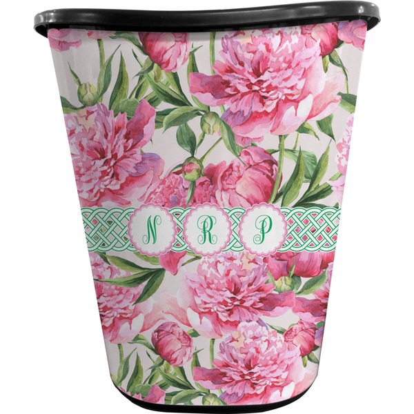 Custom Watercolor Peonies Waste Basket - Double Sided (Black) (Personalized)