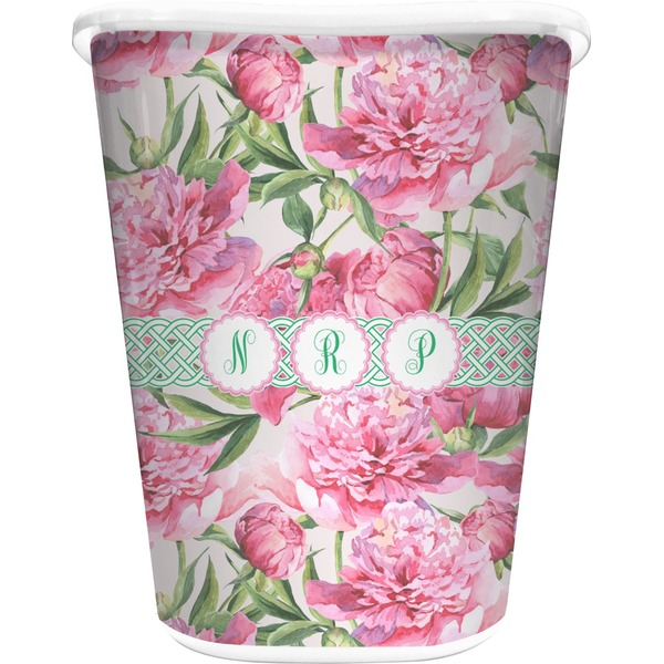 Custom Watercolor Peonies Waste Basket - Double Sided (White) (Personalized)