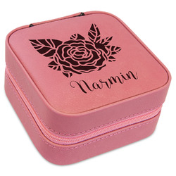 Watercolor Peonies Travel Jewelry Boxes - Pink Leather (Personalized)