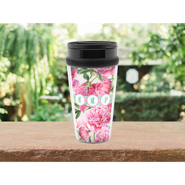 Watercolor Peonies Travel Mug Lifestyle (Personalized)