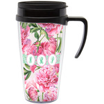 Watercolor Peonies Acrylic Travel Mug with Handle (Personalized)