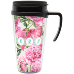Watercolor Peonies Acrylic Travel Mug with Handle (Personalized)