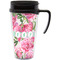 Watercolor Peonies Travel Mug with Black Handle - Front