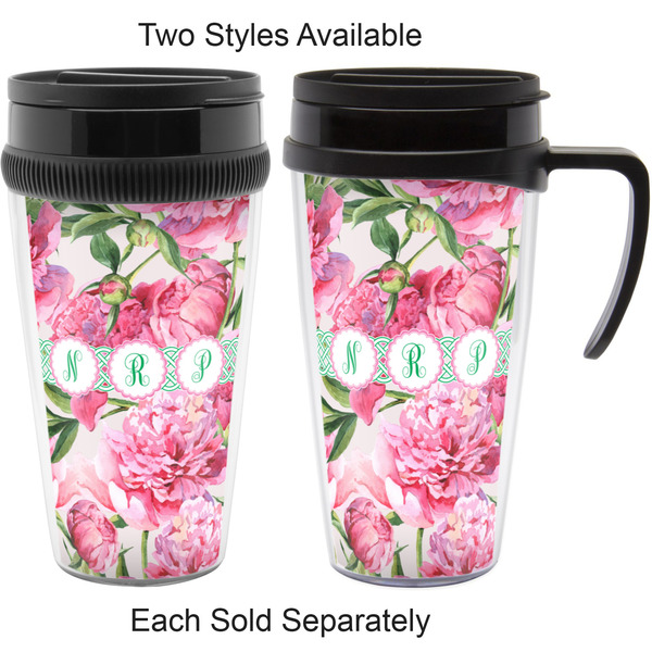 Watercolor Peonies Travel Mugs - with & without Handle