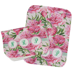 Watercolor Peonies Burp Cloths - Fleece - Set of 2 w/ Multiple Names