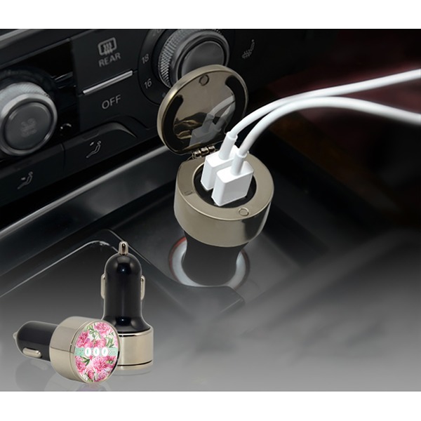 Watercolor Peonies USB Car Charger - in cigarette plug