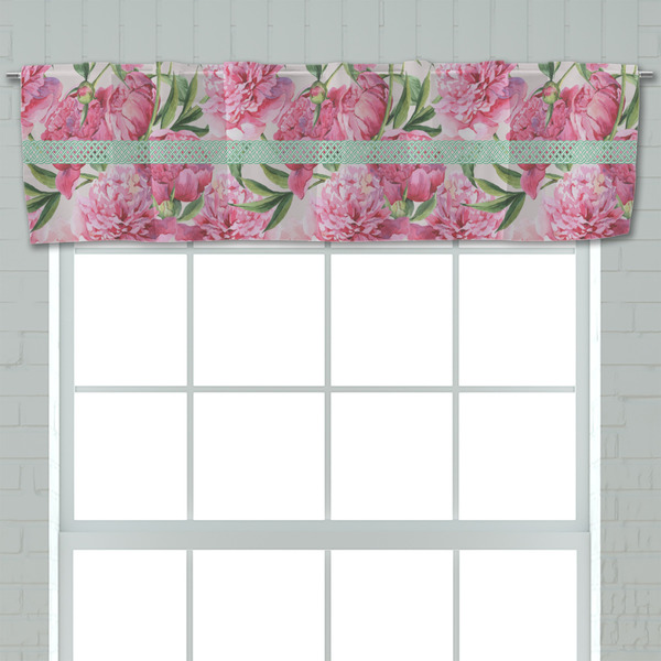 Watercolor Peonies Valance - Closeup on window