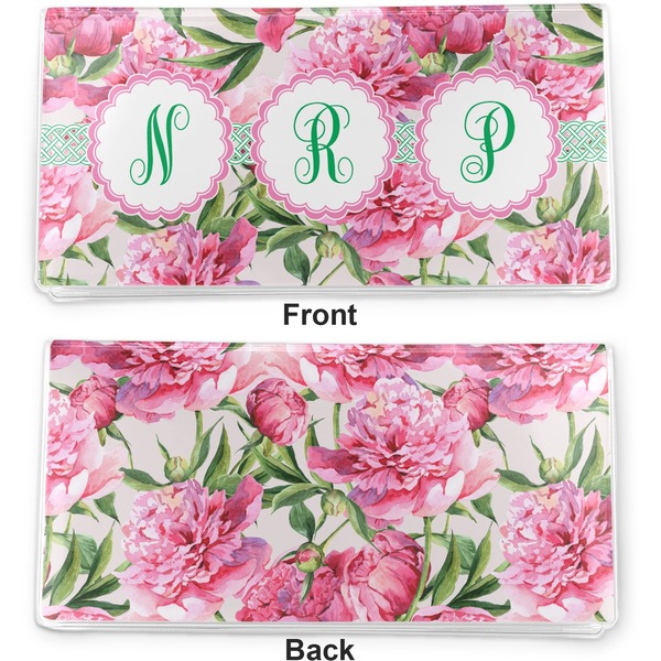 Watercolor Peonies Vinyl Check Book Cover - Front and Back