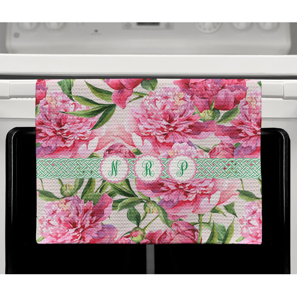 Watercolor Peonies Waffle Weave Towel - Full Color Print - Lifestyle2 Image